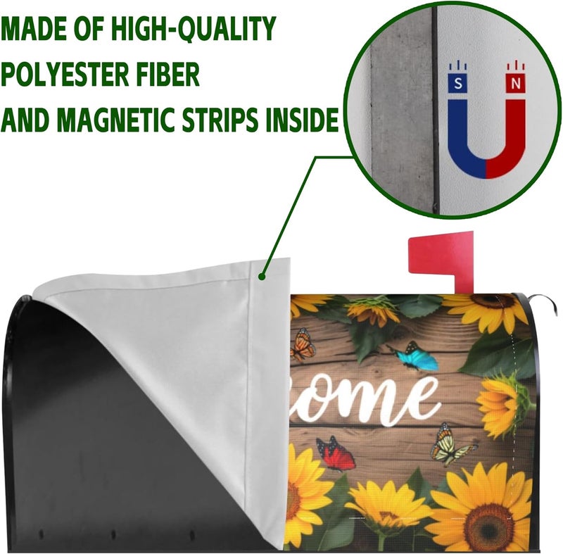 Identiy Mailbox Covers Magnetic Standard Size,Sunflowers Butterfly on Rustic Wooden Board Spring Summer Welcome Magnetic Mailbox Covers for Holiday Garden Yard Outside Decor 18"x21" - Image 4