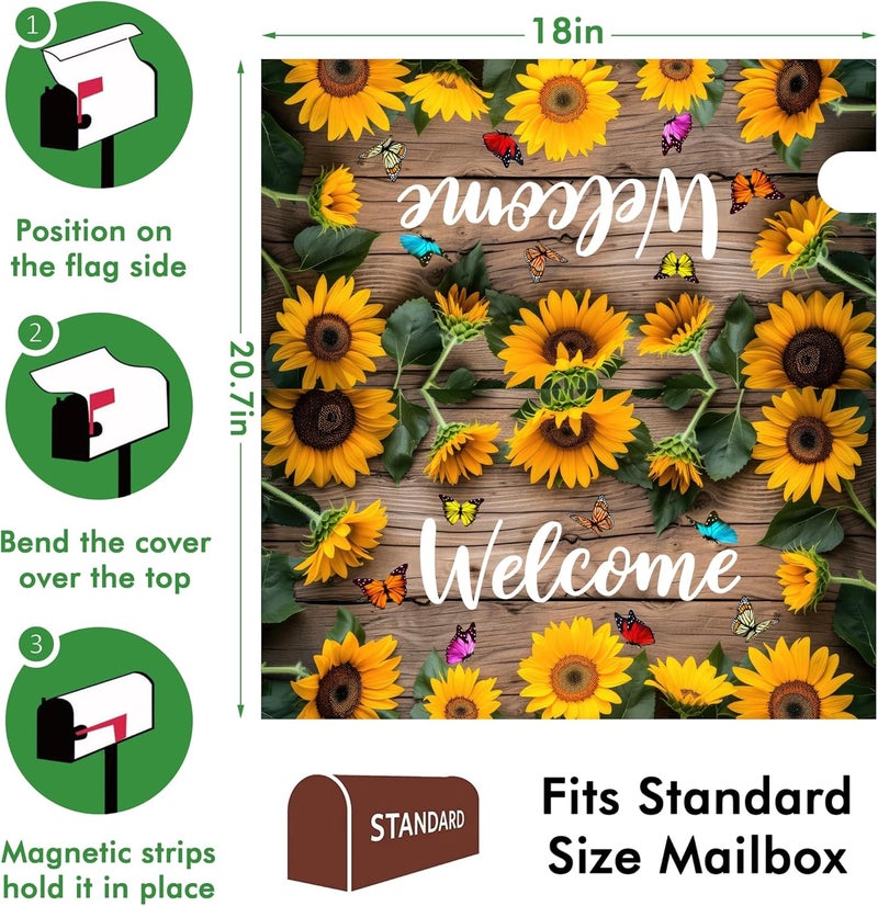 Identiy Mailbox Covers Magnetic Standard Size,Sunflowers Butterfly on Rustic Wooden Board Spring Summer Welcome Magnetic Mailbox Covers for Holiday Garden Yard Outside Decor 18"x21" - Image 2