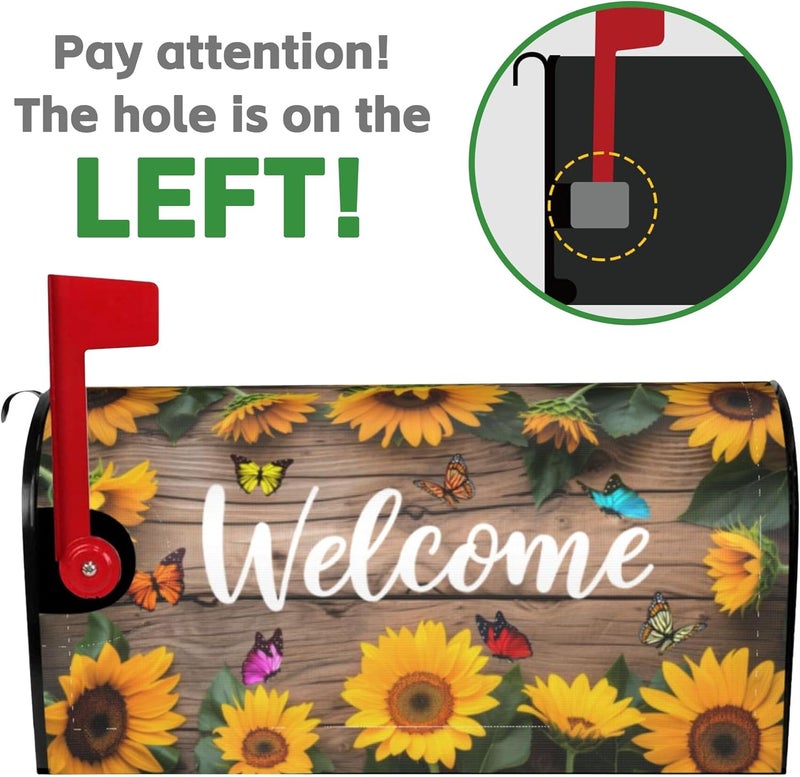 Identiy Mailbox Covers Magnetic Standard Size,Sunflowers Butterfly on Rustic Wooden Board Spring Summer Welcome Magnetic Mailbox Covers for Holiday Garden Yard Outside Decor 18"x21" - Image 5