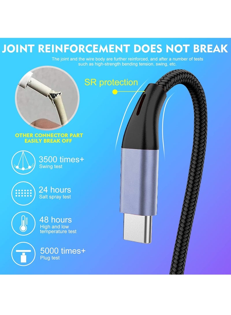 3 in 1 USB Phone Charger Cable Fast Braided Nylon Unbreakable Charging Cable Universal Multiple Ports Charging Cord with USB C/Micro USB/IOS Connector for Phones