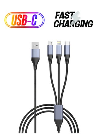 3 in 1 USB Phone Charger Cable Fast Braided Nylon Unbreakable Charging Cable Universal Multiple Ports Charging Cord with USB C/Micro USB/IOS Connector for Phones - pzsku/ZE353D48D649AB57BD2DAZ/45/_/1738233565/6315b974-6902-4427-98d5-6360e32dee5f