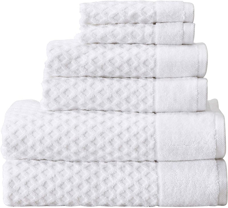 SimpliMagic 79446 Diamond Bath Towels Set 6 Piece Set 2 Bath Towels 2 Hand Towels 2 Washcloths White