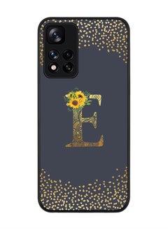 Rugged Black edge case for Redmi Note 11 Pro Plus 5G Slim fit Soft Case Flexible Rubber Edges Anti Drop TPU Gel Thin Cover - Custom Monogram Initial Letter Floral Pattern Alphabet - E (Grey )