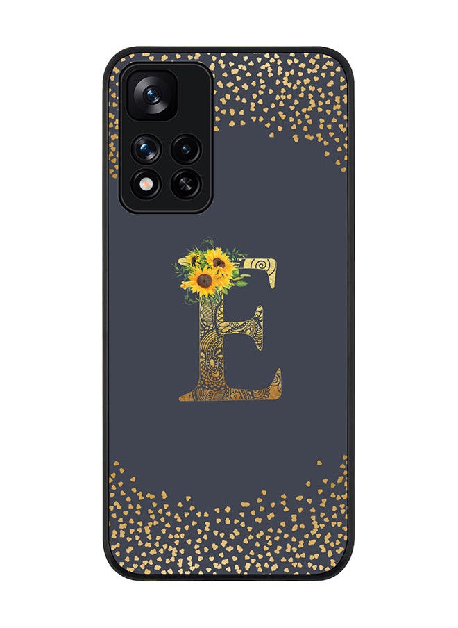 Stylizedd - Rugged Black edge case for Redmi Note 11 Pro Plus 5G Slim fit Soft Case Flexible Rubber Edges Anti Drop TPU Gel Thin Cover - Custom Monogram Initial Letter Floral Pattern Alphabet - E (Grey ) - Image 1