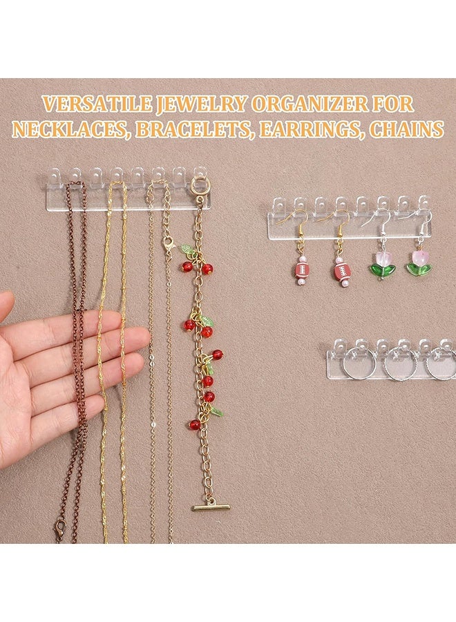 Wffo 6-Pack 48 Hooks Wall-Mounted Clear Plastic Jewelry Organizers for Earrings, Necklaces, Bracelets, Rings, Studs, No-Drill Adhesive Installation Racks for Closet, Bathroom, Bedroom, Mirror - Image 4