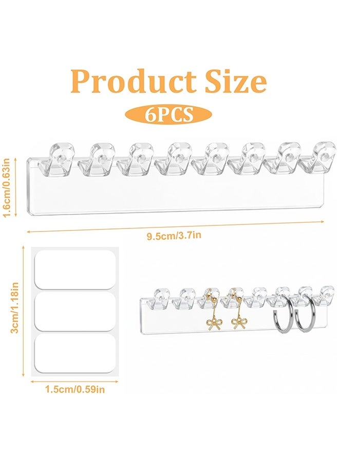 Wffo 6-Pack 48 Hooks Wall-Mounted Clear Plastic Jewelry Organizers for Earrings, Necklaces, Bracelets, Rings, Studs, No-Drill Adhesive Installation Racks for Closet, Bathroom, Bedroom, Mirror - Image 2