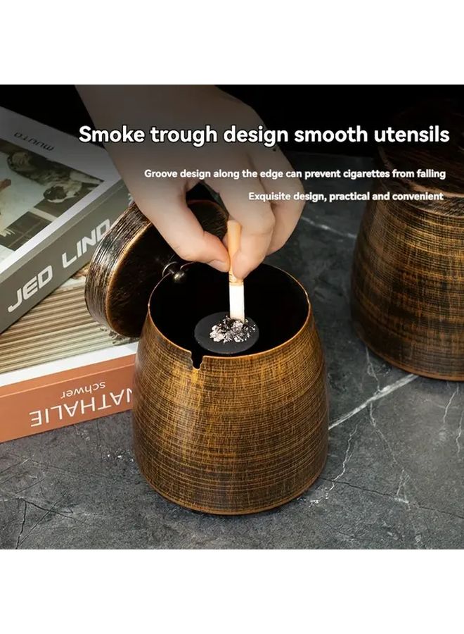 Large Size Stainless Steel Round Ashtray with Lid Non Slip Base Ash Catcher Holder - Image 2
