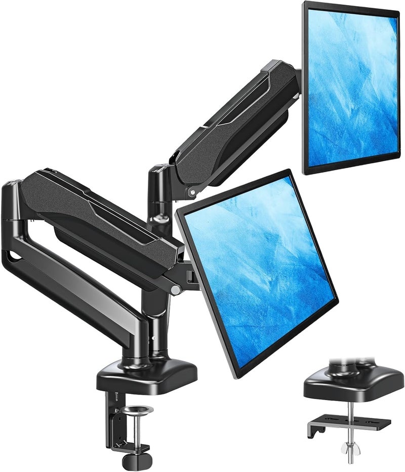 MOUNTUP Dual Monitor Stand for Desk, Gas Spring Monitor Arms for 2 Monitors Max 32 Inches, Height Adjustable Double Monitor Mount, VESA Mounts with C-Clamp & Grommet Base, Holds 4.4-17.6lbs, Black - Image 1
