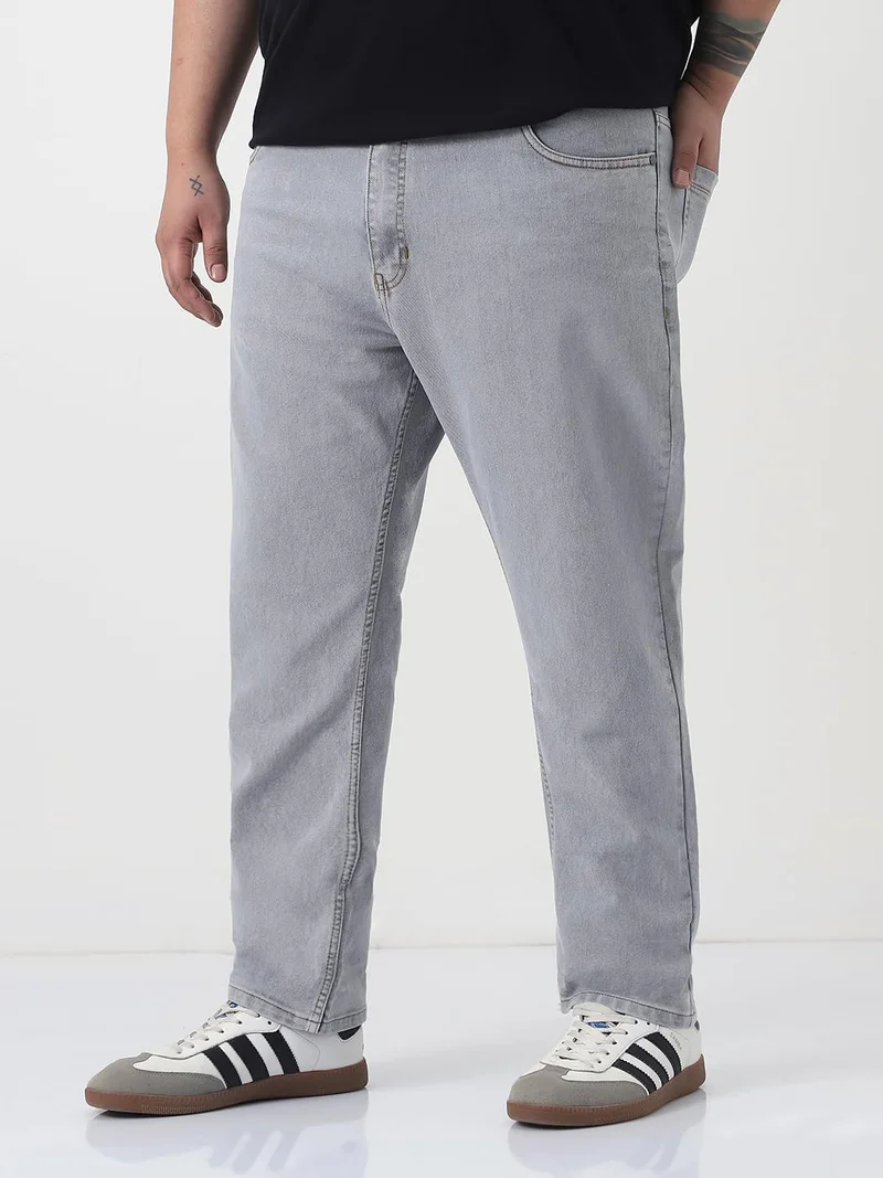 أوربانو فاشن Urbano Plus Men's Light Grey Slim Fit Washed Denim Jeans Stretchable