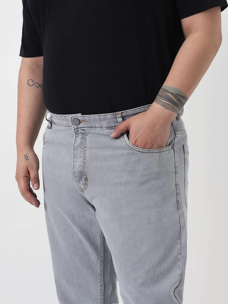 Urbano Fashion  Urbano Plus Men's Light Grey Slim Fit Washed Denim Jeans Stretchable for Men | Best Price UAE