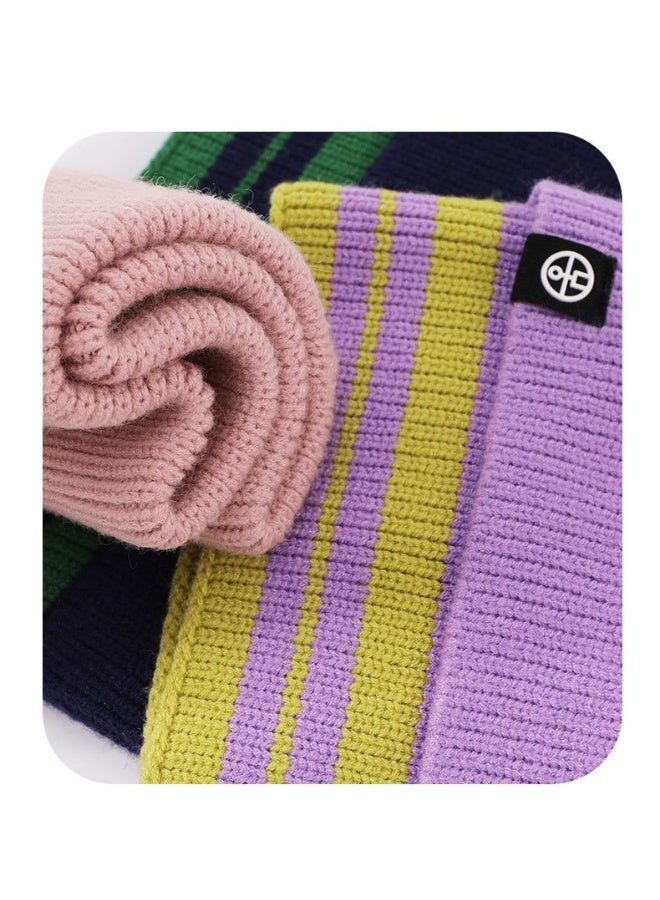 New children's striped contrast-color knitted headband with double-layered warmth and comfort, suitable for protecting ears, can be tied into a ponytail, wide edge, high elasticity - Image 3