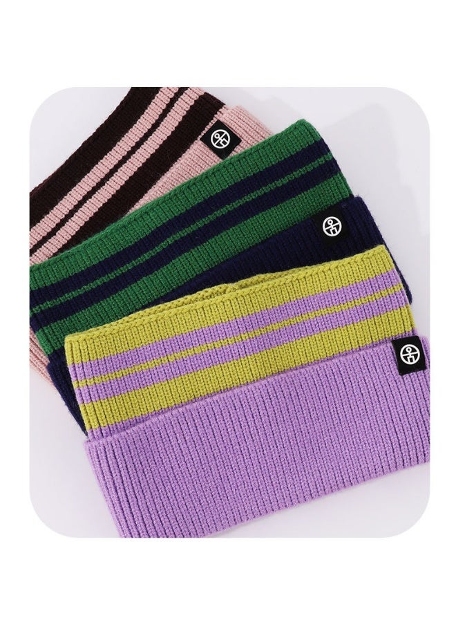 New children's striped contrast-color knitted headband with double-layered warmth and comfort, suitable for protecting ears, can be tied into a ponytail, wide edge, high elasticity - Image 4