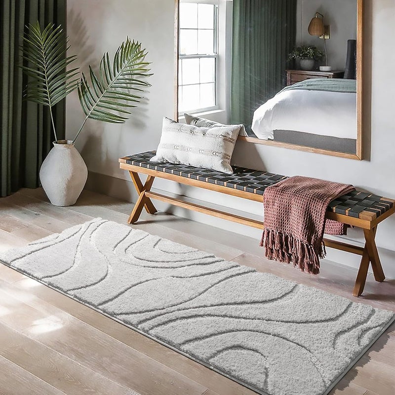 DEXDE Bathroom Rugs Mat Runner 24x60 Inch, Light Gray Bath Rugs Ultra Plush Fluffy Long Non-Slip Machine Wash Dry Bath Mats Large Soft Absorbent Microfiber Carpet for Bathroom Floor Tub Shower - Image 2
