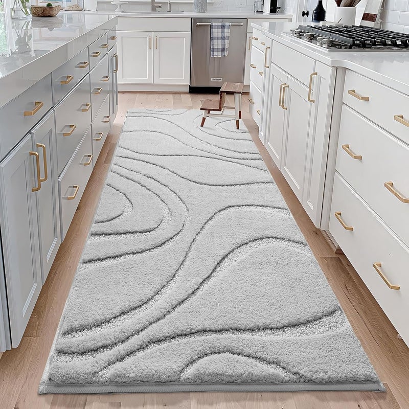 DEXDE Bathroom Rugs Mat Runner 24x60 Inch, Light Gray Bath Rugs Ultra Plush Fluffy Long Non-Slip Machine Wash Dry Bath Mats Large Soft Absorbent Microfiber Carpet for Bathroom Floor Tub Shower - Image 3