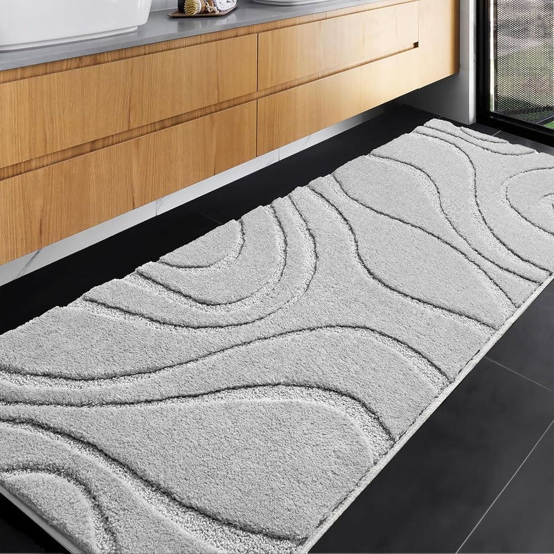 DEXDE Bathroom Rugs Mat Runner 24x60 Inch, Light Gray Bath Rugs Ultra Plush Fluffy Long Non-Slip Machine Wash Dry Bath Mats Large Soft Absorbent Microfiber Carpet for Bathroom Floor Tub Shower - Image 1