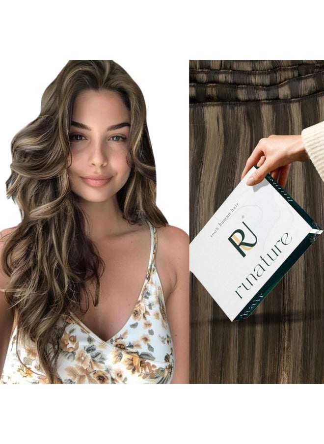 RUNATURE Brown Sew in Hair Extensions Real Human Hair 20 Inch Straight Remy Hair Weft Extensions #2P8A Dark Brown Mix Ash Brown Long Double Weft Human Hair Extensions Brown Hairpiece 100g  - Image 1