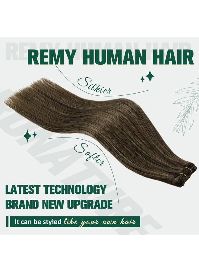RUNATURE Brown Sew in Hair Extensions Real Human Hair 20 Inch Straight Remy Hair Weft Extensions #2P8A Dark Brown Mix Ash Brown Long Double Weft Human Hair Extensions Brown Hairpiece 100g  - Image 3