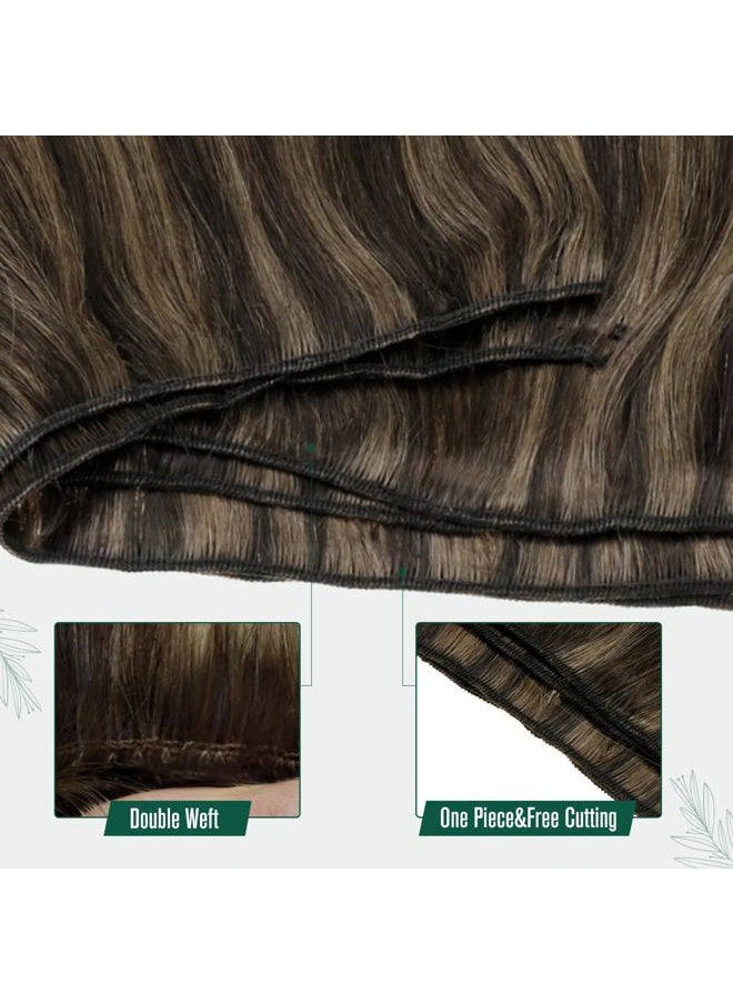 RUNATURE Brown Sew in Hair Extensions Real Human Hair 20 Inch Straight Remy Hair Weft Extensions #2P8A Dark Brown Mix Ash Brown Long Double Weft Human Hair Extensions Brown Hairpiece 100g  - Image 5