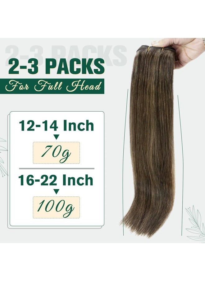 RUNATURE Brown Sew in Hair Extensions Real Human Hair 20 Inch Straight Remy Hair Weft Extensions #2P8A Dark Brown Mix Ash Brown Long Double Weft Human Hair Extensions Brown Hairpiece 100g  - Image 4