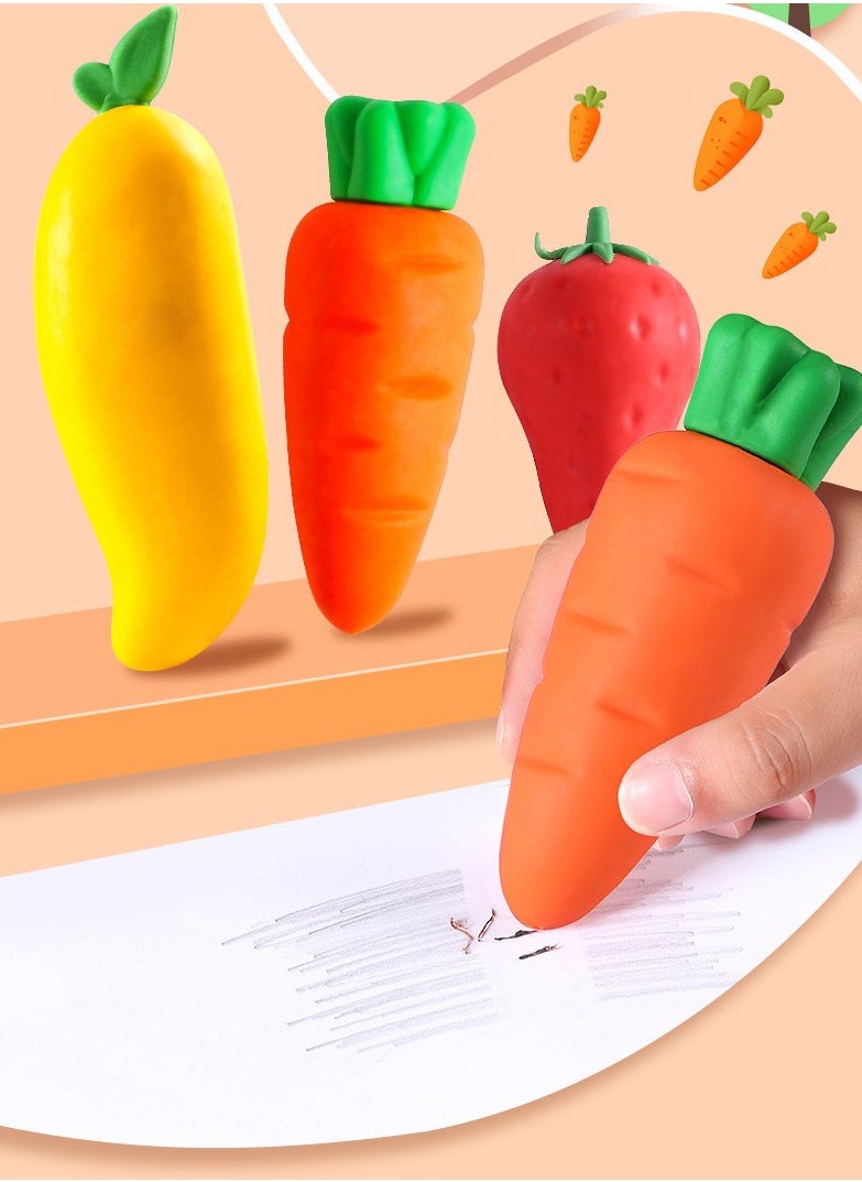 LAIAOCISI 3-Piece Carrot Mangoe Strawberrie Shape Pencil Eraser Set Multicolourr  - Image 1