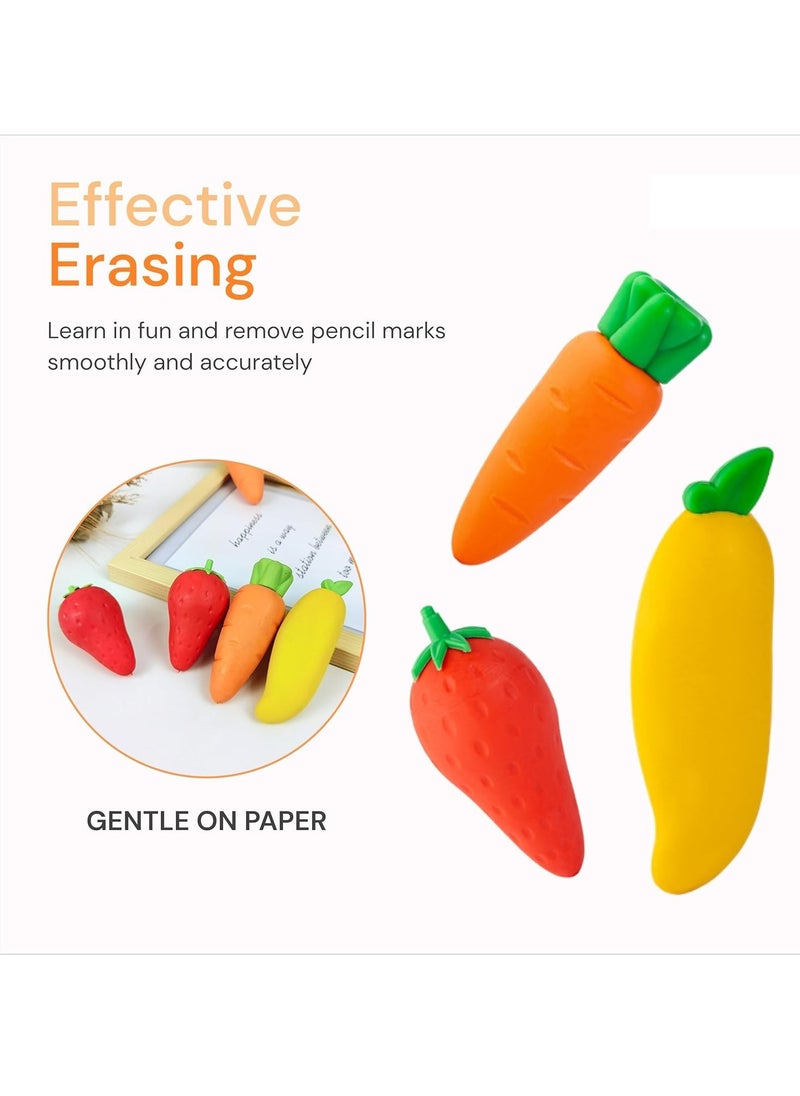 LAIAOCISI 3-Piece Carrot Mangoe Strawberrie Shape Pencil Eraser Set Multicolourr  - Image 2
