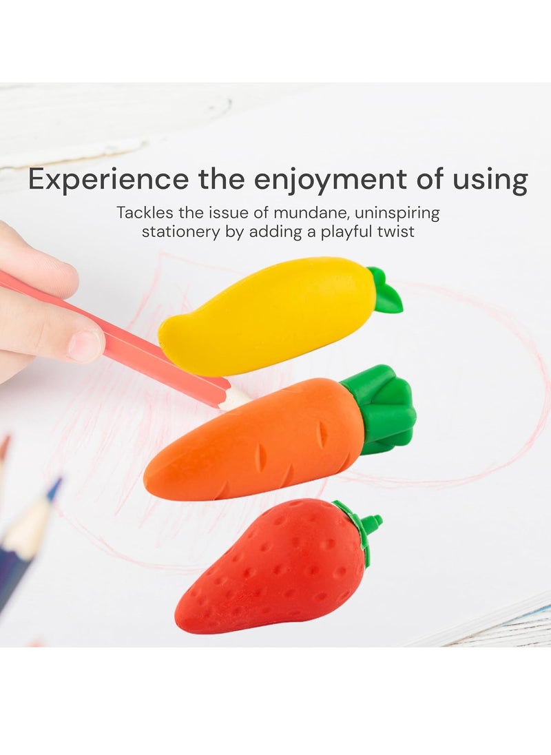 LAIAOCISI 3-Piece Carrot Mangoe Strawberrie Shape Pencil Eraser Set Multicolourr  - Image 3