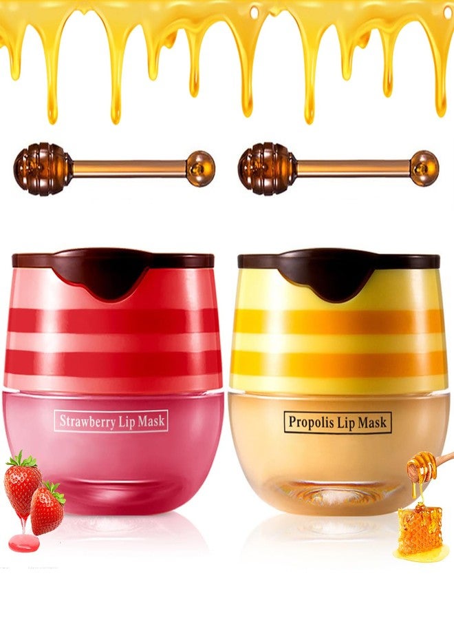 Tiejdhr 2PCS Strawberry & Honey Lip Balm, Hydrating Propolis Sleeping Mask, Moisturizing & Prevention of Dry and Cracked Skin, Scrubs Exfoliator, Repair Nourishes the Lip - Image 1