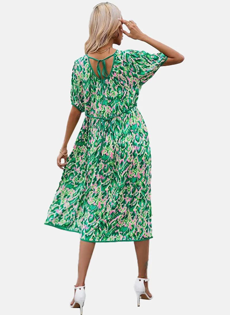 يونيكي Green Floral Print Cotton Fit & Flare Midi Dress