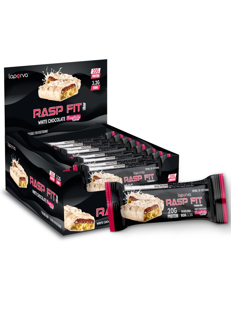 Laperva Rasp Fit Protein Bar | Meal Replacement Protein bar with 20g Protein and 3.2g BCAA | No Added Sugar & Vegetarian - Low Calorie Protein Bar - White Chocolate with Raspberry ,12 PCS