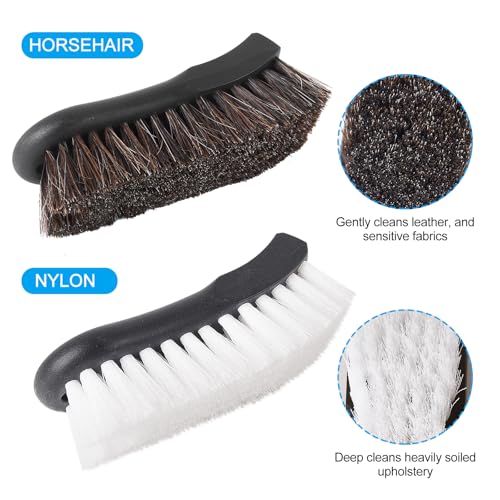 Wiojtry Upholstery Brush Upholstery Brush Set Leather Cleaning Brush Carpet Brush Car Cleaning Brush Long Bristle Horse Hair Car Cleaning Brush for Car Interior Leather Seat and Home Furniture - Image 3