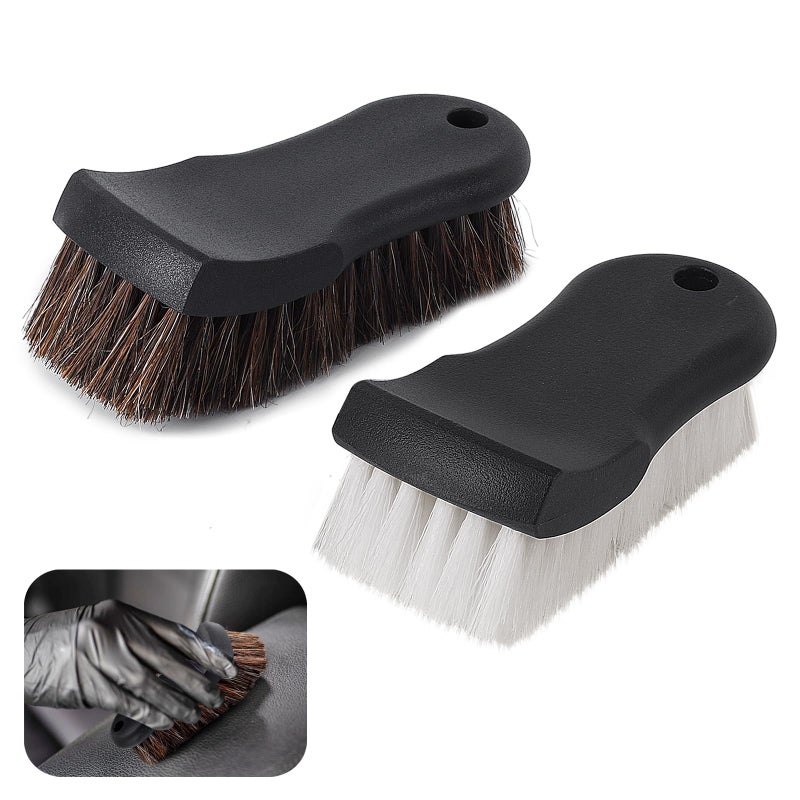 Wiojtry Upholstery Brush Upholstery Brush Set Leather Cleaning Brush Carpet Brush Car Cleaning Brush Long Bristle Horse Hair Car Cleaning Brush for Car Interior Leather Seat and Home Furniture - Image 2