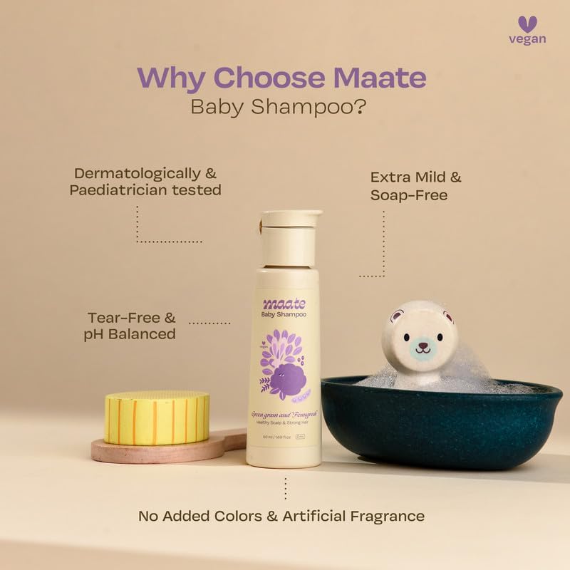 Maate Baby Shampoo | Kids Shampoo for Soft & Shiny Baby Hair | Sulphate Free Shampoo for Daily Use | pH Balanced, Soap Free & Tear-Free Mild Shampoo | Natural & Vegan (50 ml) - Image 5