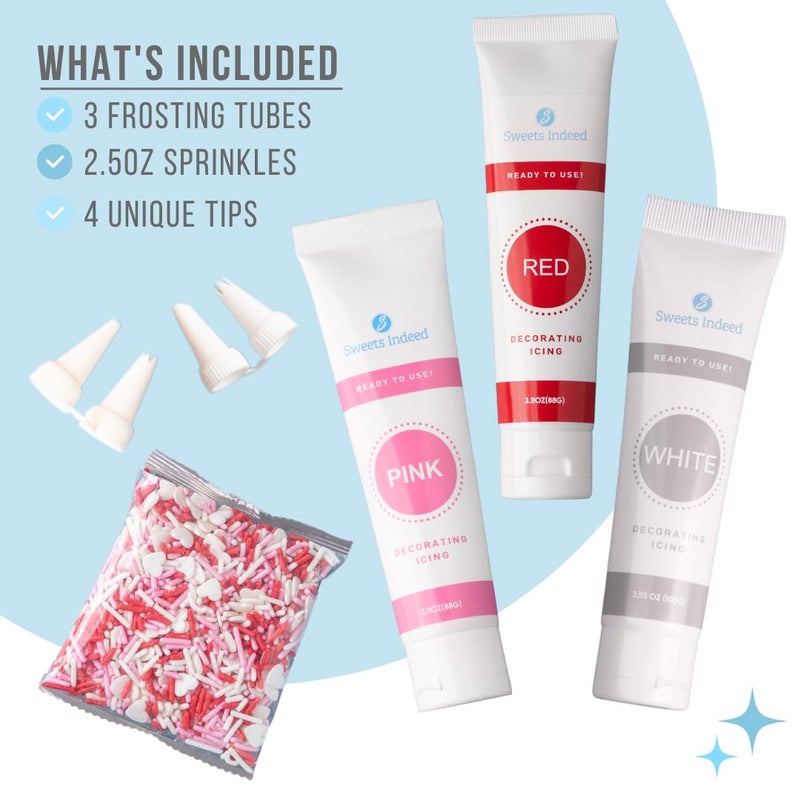 Sweets Indeed Frosting Kit plus Sprinkles Frosting Tubes nozzles 11.71 ounces Perfect for baking and cookie decoarting (Sweetheart) - Image 2
