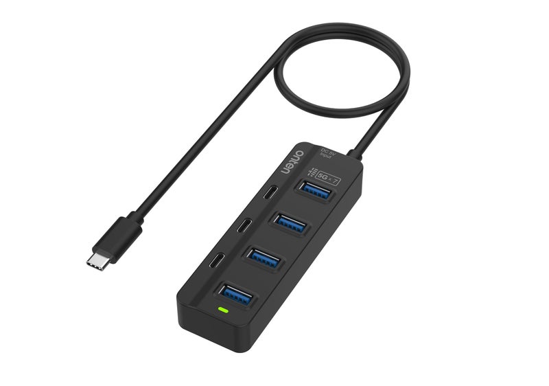 Onten USB C Hub,7 Ports USB Type-C HUB 3.2ft Cable 4*USB3.0 Ports,3*USB-C Ports forThunderbolt 3/4 MacBook Surface Pro and More Type-C Devices - Image 1