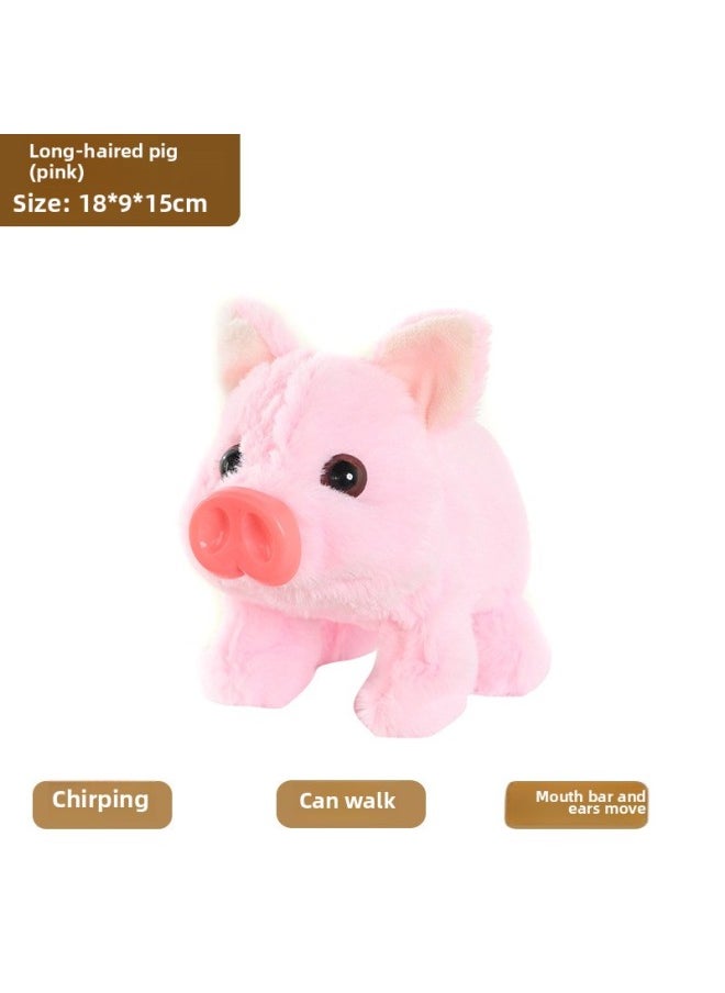 Electric Plush Rope Piggy Simulation Call Walking Swing Electronic Pet Play Home Doll Doll Children's Toy-Color:Large Pink  - Image 1