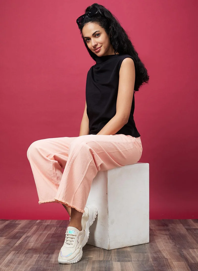 جلو باص جينز نسائي واسع الساق بخصر متوسط من القطن الخالص جلوبس