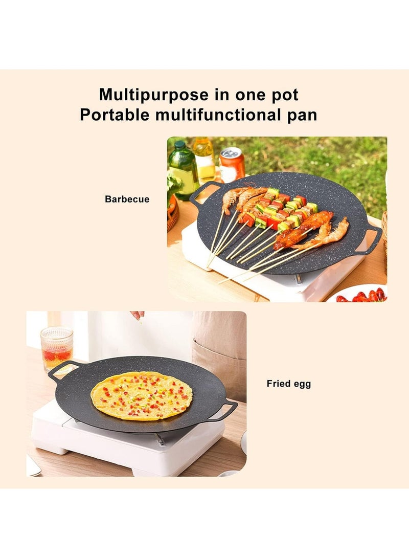 هاهاهاي مقلاة شواء مقاس 30 سم ، مقلاة شواء رقيقة ، طبق شواء كوري ، مقلاة شواء مستديرة ، مقلاة شواء ، مقلاة شواء مطلية غير لاصقة للعائلة ، رحلة حفلة وخارجية (أسود) - Image 2