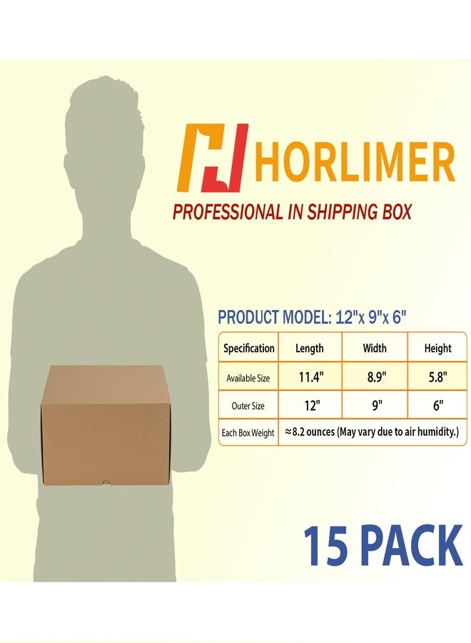 HORLIMER مجموعة صناديق شحن هورليمر، مقاس 12×9×6 بوصة، 15 صندوقًا، صندوق من الورق المقوى البني المموج، مناسب للبريد والتغليف، للشركات الصغيرة - Image 2