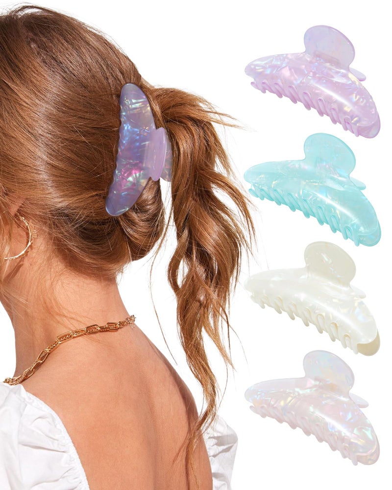 Lourny Acrylic Hair Clips for Women, 4.1 Inch Large Claw Clips for Thin Thick Hair Lightweight 4 PCS Non-Slip Cute Jaw Clips(White+Pink+Green+Champagne) - Image 1