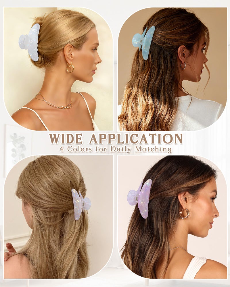 Lourny Acrylic Hair Clips for Women, 4.1 Inch Large Claw Clips for Thin Thick Hair Lightweight 4 PCS Non-Slip Cute Jaw Clips(White+Pink+Green+Champagne) - Image 4