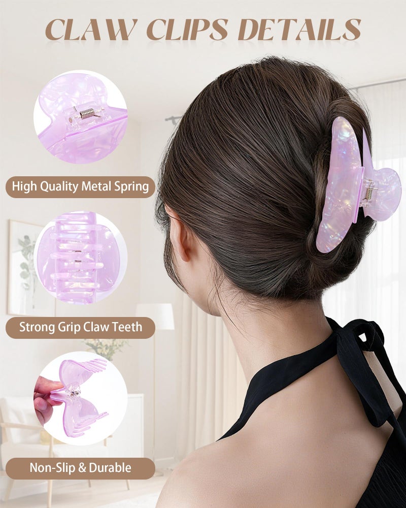 Lourny Acrylic Hair Clips for Women, 4.1 Inch Large Claw Clips for Thin Thick Hair Lightweight 4 PCS Non-Slip Cute Jaw Clips(White+Pink+Green+Champagne) - Image 3