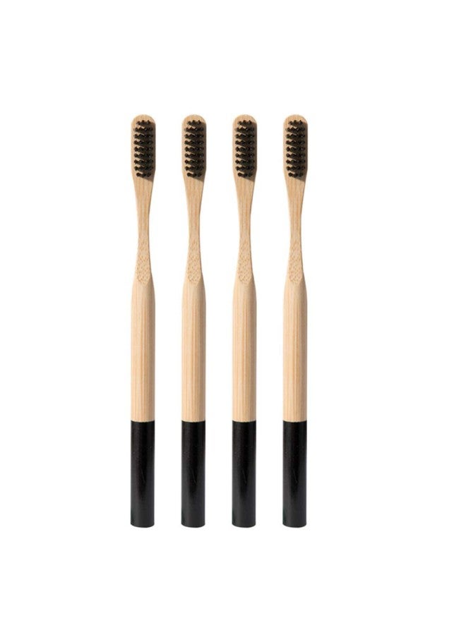 klarako 4pcs Soft Toothbrush Long Handle Bamboo Teeth Brush for Deeply Oral Cavity Cleaning Home Travel Outdoor Adults Kids (Black) - Image 1