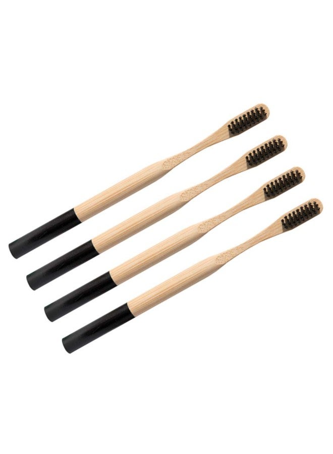 klarako 4pcs Soft Toothbrush Long Handle Bamboo Teeth Brush for Deeply Oral Cavity Cleaning Home Travel Outdoor Adults Kids (Black) - Image 4