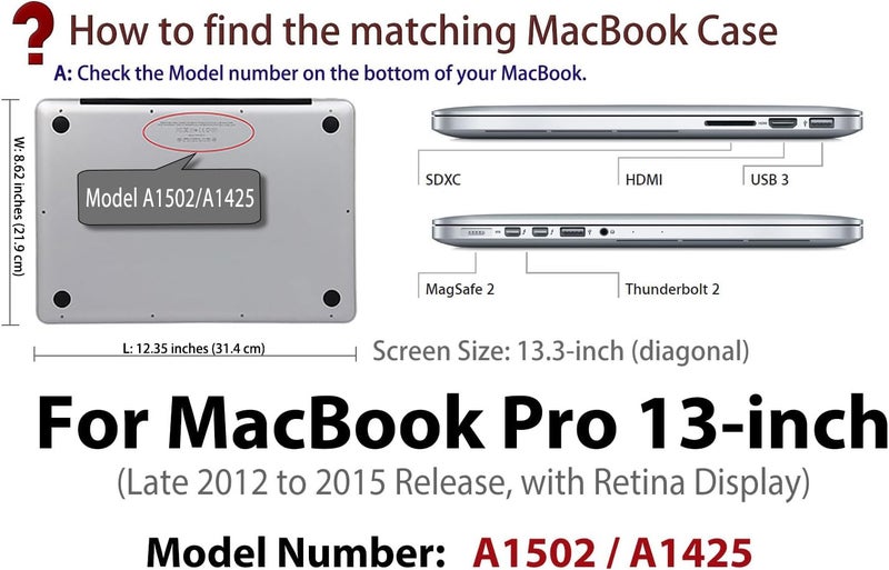 UESWILL Matte Hard Shell Case Cover Compatible with MacBook Pro (Retina, 13 inch, Early 2015/2014/2013/Late 2012), Model A1502/A1425, No CD-ROM, No USB-C, Black - Image 2
