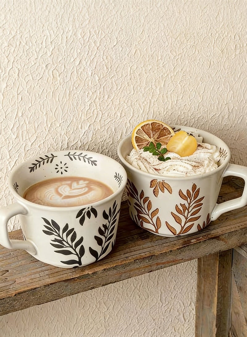 2-Piece Ceramic Coffee Mug Set 305ml | Arabic Tea Cup, Arabic Coffee Cup, Turkish Coffee Cup, Espresso Cup | With Handle, Ideal for Daily Use, Office & Family Gatherings - Image 2