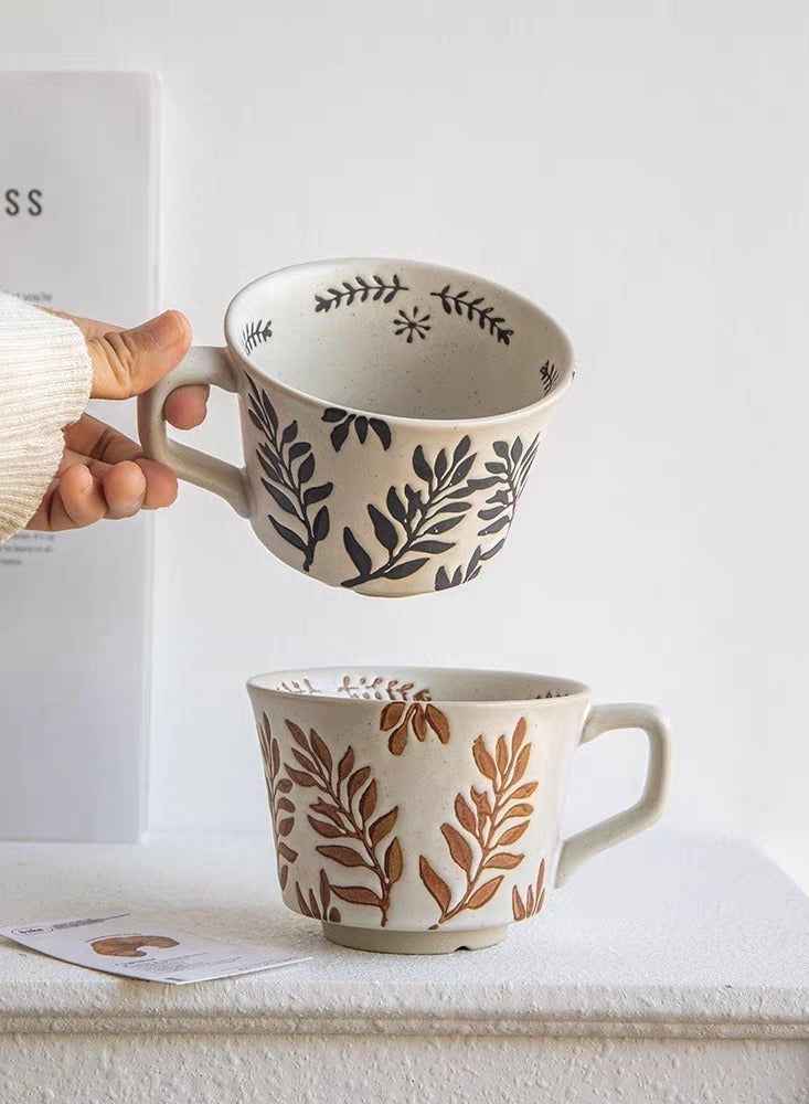 2-Piece Ceramic Coffee Mug Set 305ml | Arabic Tea Cup, Arabic Coffee Cup, Turkish Coffee Cup, Espresso Cup | With Handle, Ideal for Daily Use, Office & Family Gatherings - Image 1