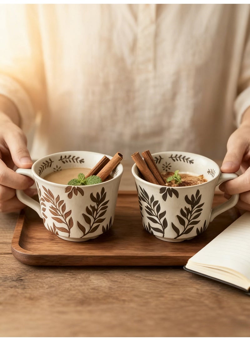 2-Piece Ceramic Coffee Mug Set 305ml | Arabic Tea Cup, Arabic Coffee Cup, Turkish Coffee Cup, Espresso Cup | With Handle, Ideal for Daily Use, Office & Family Gatherings - Image 5