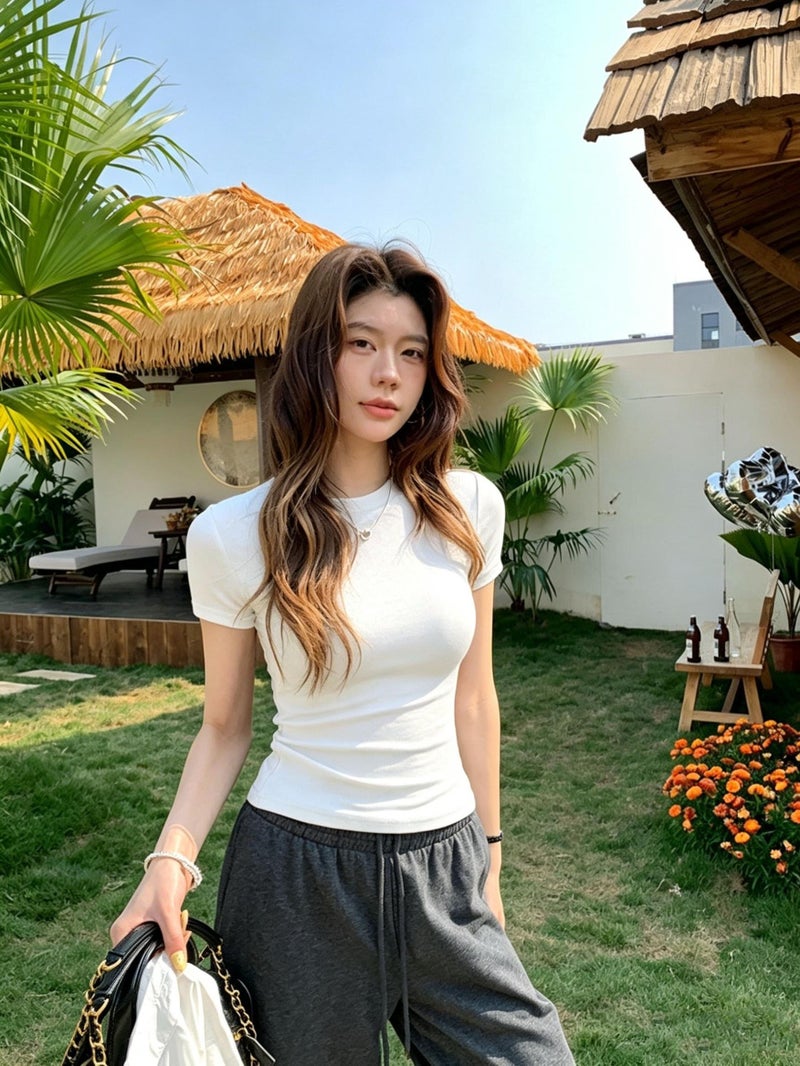 T - Shirt Women'S Short - Sleeved Summer 2026 New Korean High - End Slim Fit Round Neck Top - White / XXS - Image 4