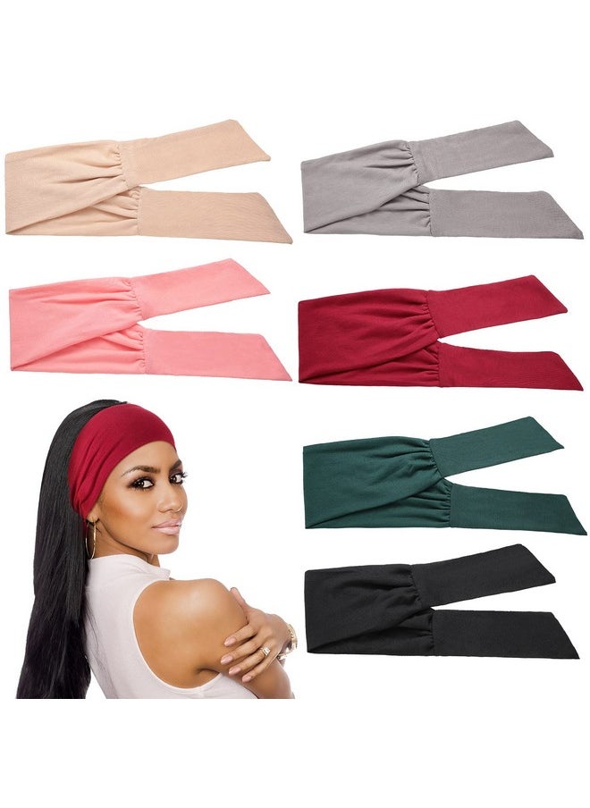 WILLBOND WILLBOND 6 Pieces Adjustable Headbands for Women, Bandana Headband Tie, Knotted African Hairband, Yoga Elastic Non Slip Floral Hairbands for Running Hiking Cycling Workout(Without Patterns)  - Image 1