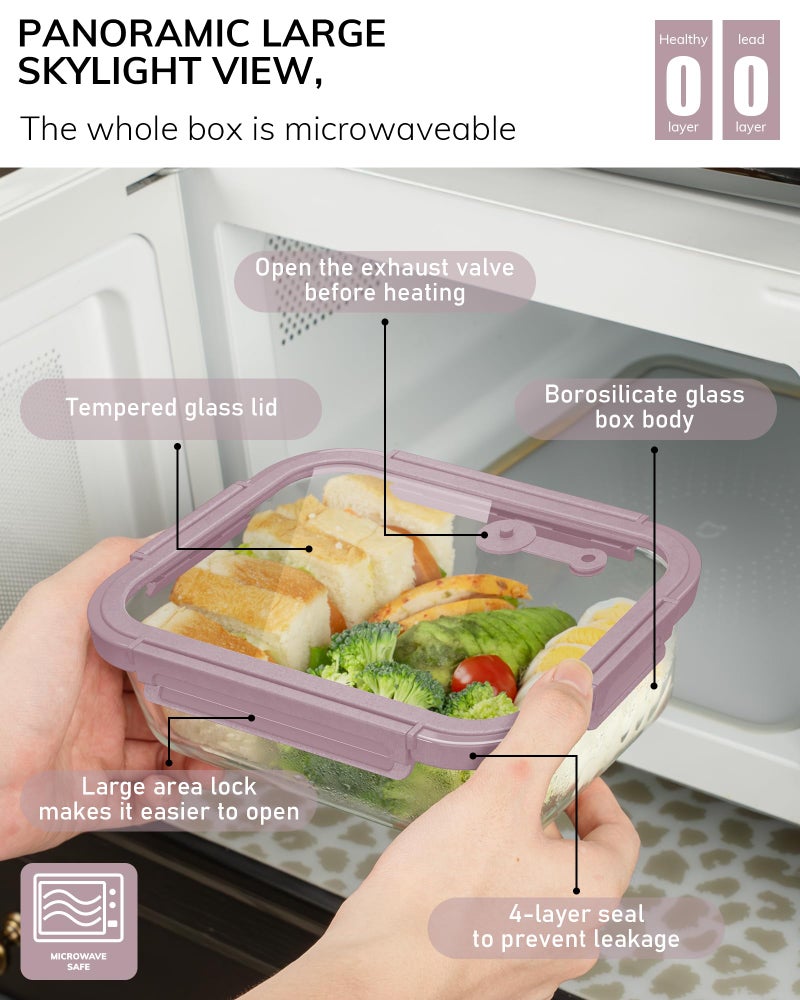 BOROHOUSE 5-Pack Borosilicate Glass Containers with Tempered Lids, 35.2oz/4.4 Cup Airtight Meal Prep Set, Microwave/Freezer Safe (Pink) - Image 5